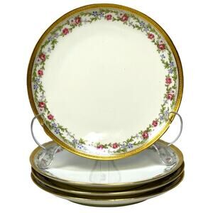 Antique Limoges U.C. (Union Ceramique) France Rose Gold Rim Dessert Plates-Set 4
